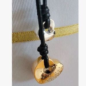 CHICO'S Double Crystal studded Hearts Leather Cord  two tone necklace